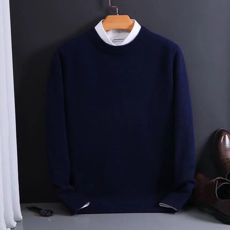 Ribbed Crew Neck Sweater with Raglan Sleeves for Men - navy blue