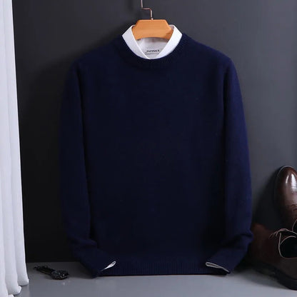 Ribbed Crew Neck Sweater with Raglan Sleeves for Men - navy blue