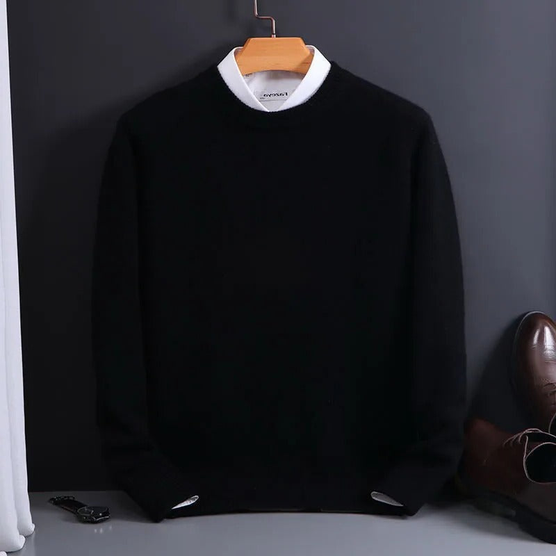 Ribbed Crew Neck Sweater with Raglan Sleeves for Men - black
