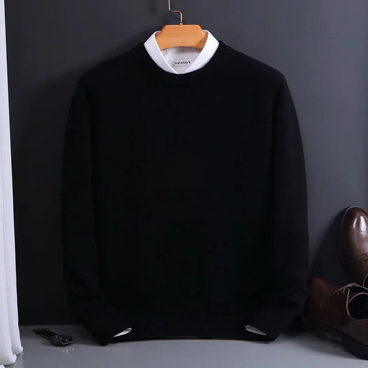 Ribbed Crew Neck Sweater with Raglan Sleeves for Men - black