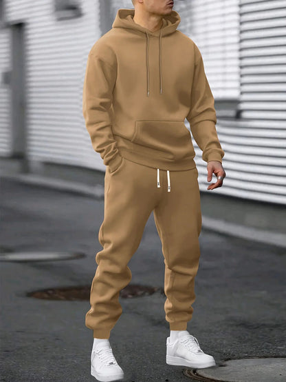 Men's hoodie and jogger two piece loungewear set - khaki