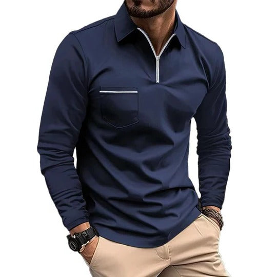 Men's quarter zip long sleeve polo shirt