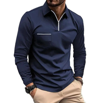 Men's quarter zip long sleeve polo shirt