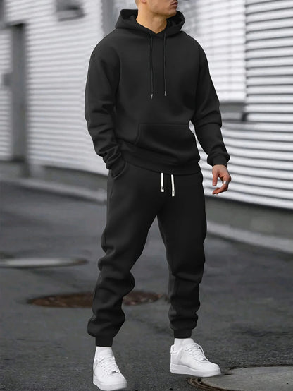 Men's hoodie and jogger two piece loungewear set - black