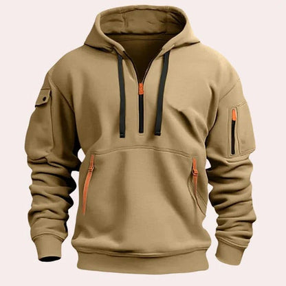 Men's half zip hoodie with chest pocket - khaki