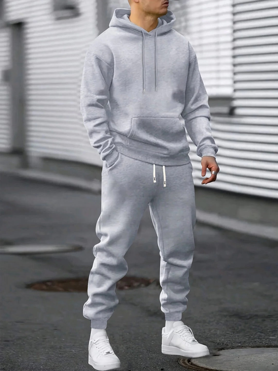 Men's hoodie and jogger two piece loungewear set - gray