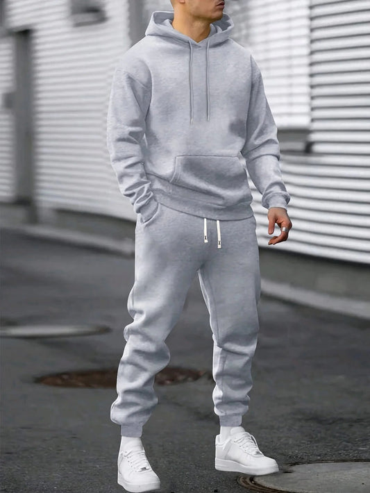 Men's hoodie and jogger two piece loungewear set - gray