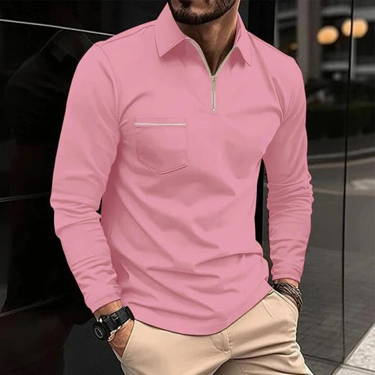 Men's quarter zip long sleeve polo shirt