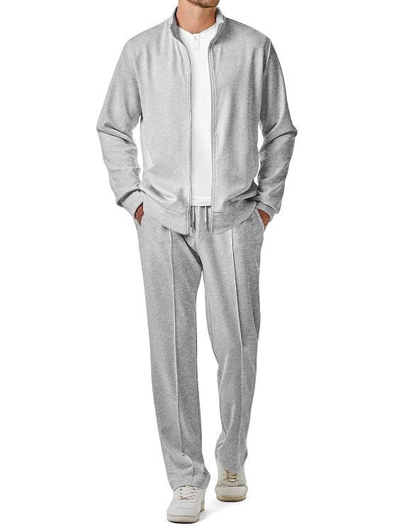 Men's two piece tracksuit with full zip jacket - light grey