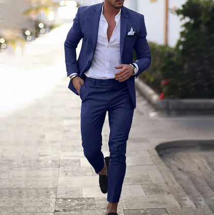 Men's slim fit two piece business suit - dark blue