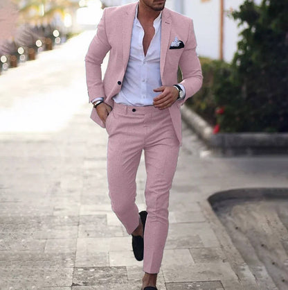 Men's slim fit two piece business suit - pink
