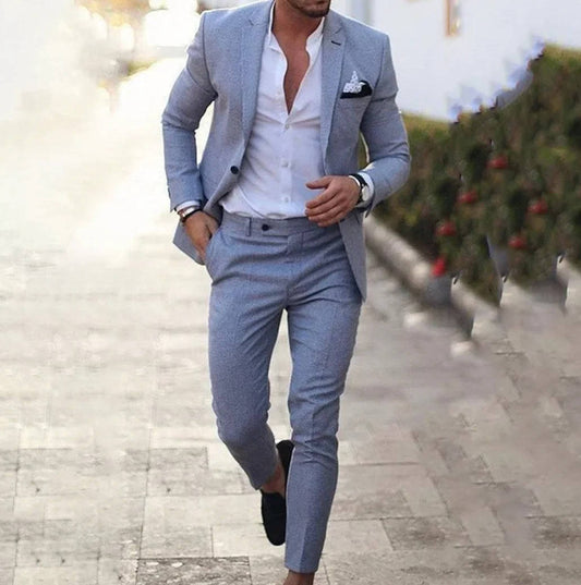 Men's slim fit two piece business suit - gray