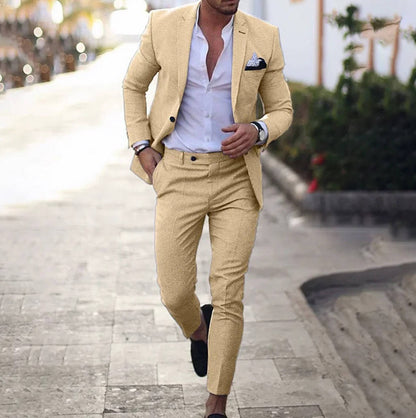 Men's slim fit two piece business suit - khaki
