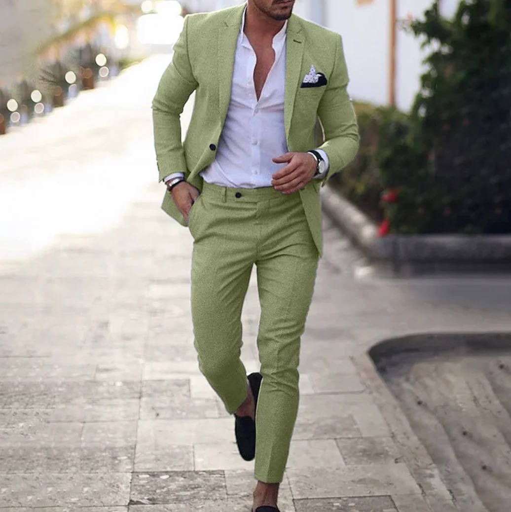 Men's slim fit two piece business suit - green