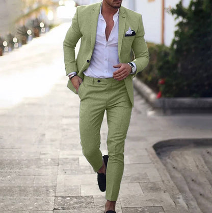 Men's slim fit two piece business suit - green