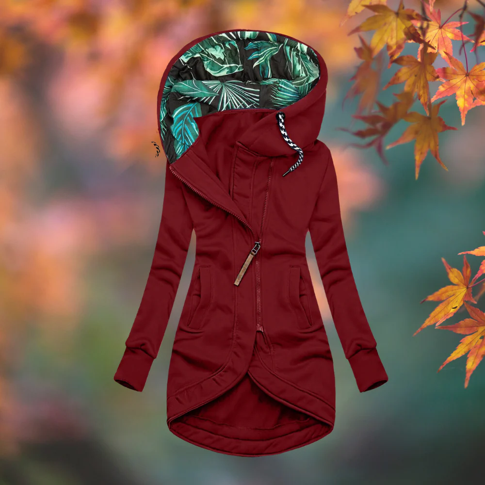 Women's hooded windbreaker coat with adjustable hood