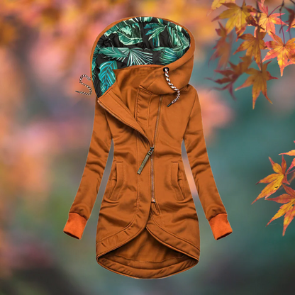 Women's hooded windbreaker coat with adjustable hood
