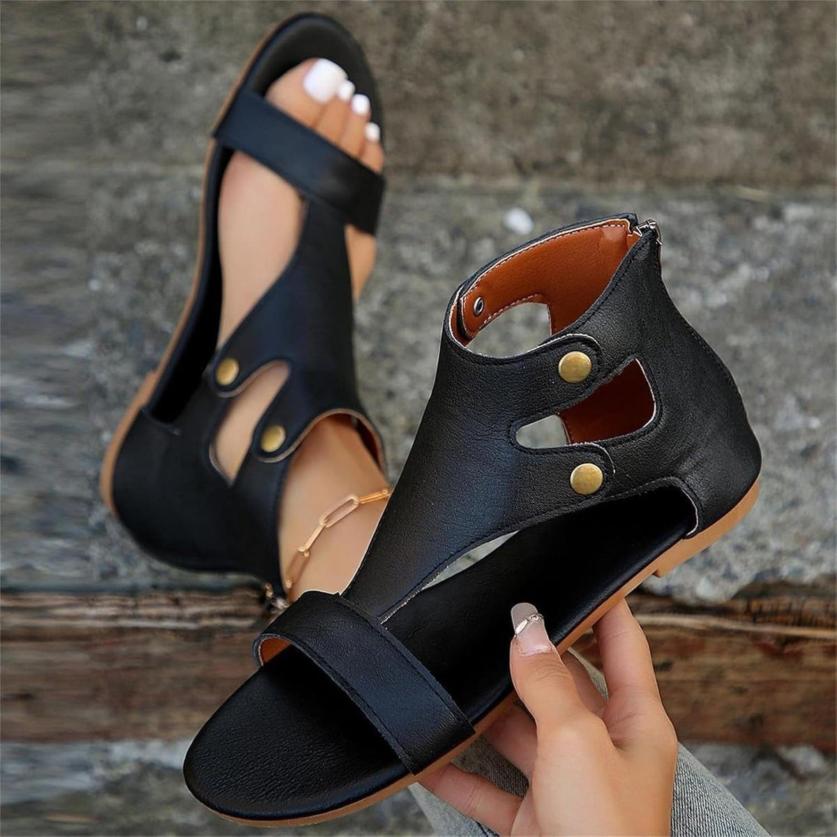 Women's cutout ankle orthopedic sandals for everyday wear