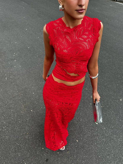 Women's two piece co-ord set in red and black