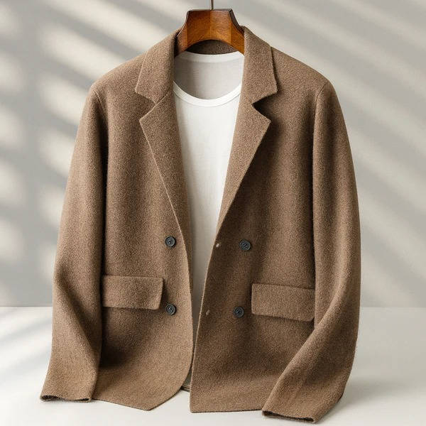 Cashmere cardigan for men with button front - camel