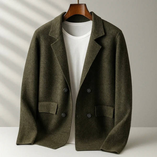 Cashmere cardigan for men with button front - olive