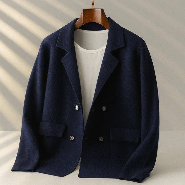 Cashmere cardigan for men with button front - navy blue