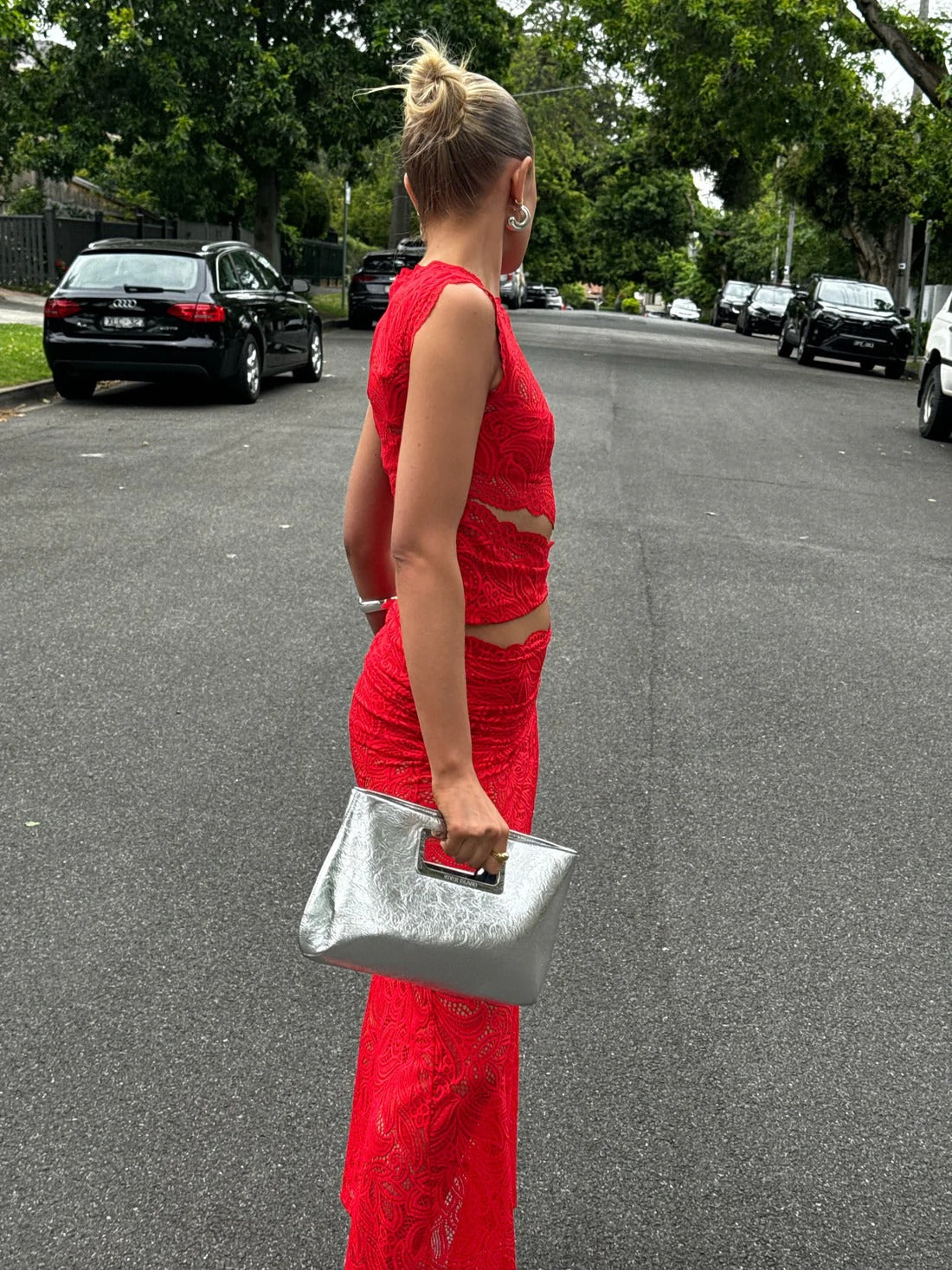 Women's two piece co-ord set in red and black