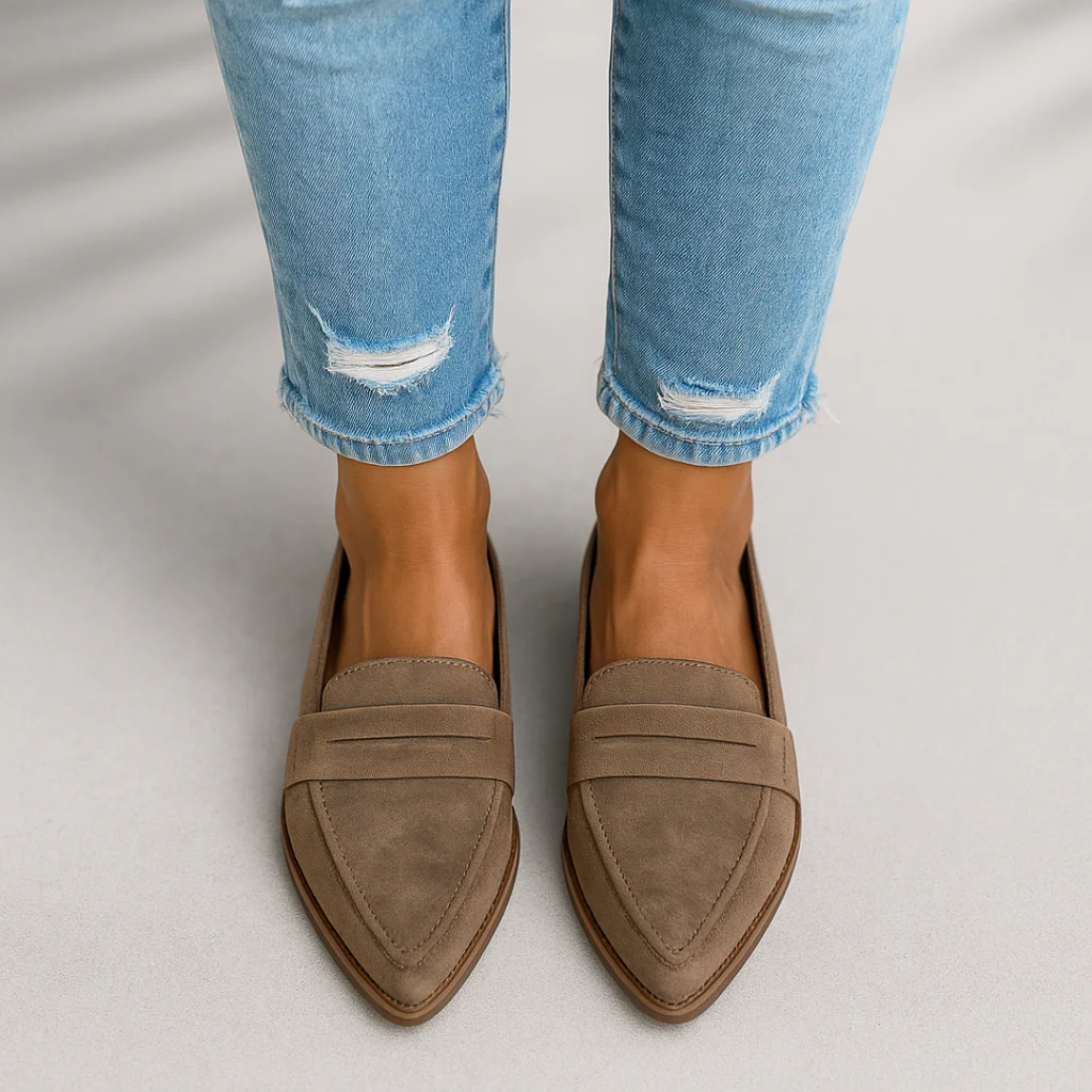Women's pointed toe orthopedic loafers with penny strap