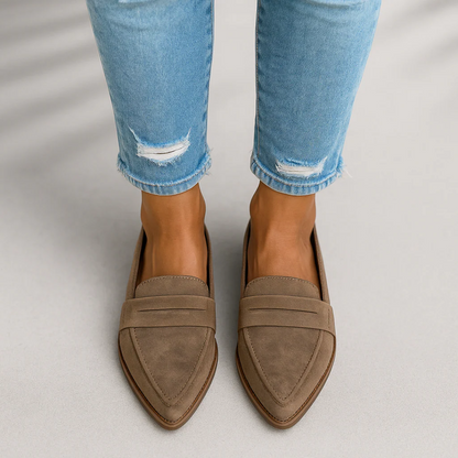 Women's pointed toe orthopedic loafers with penny strap