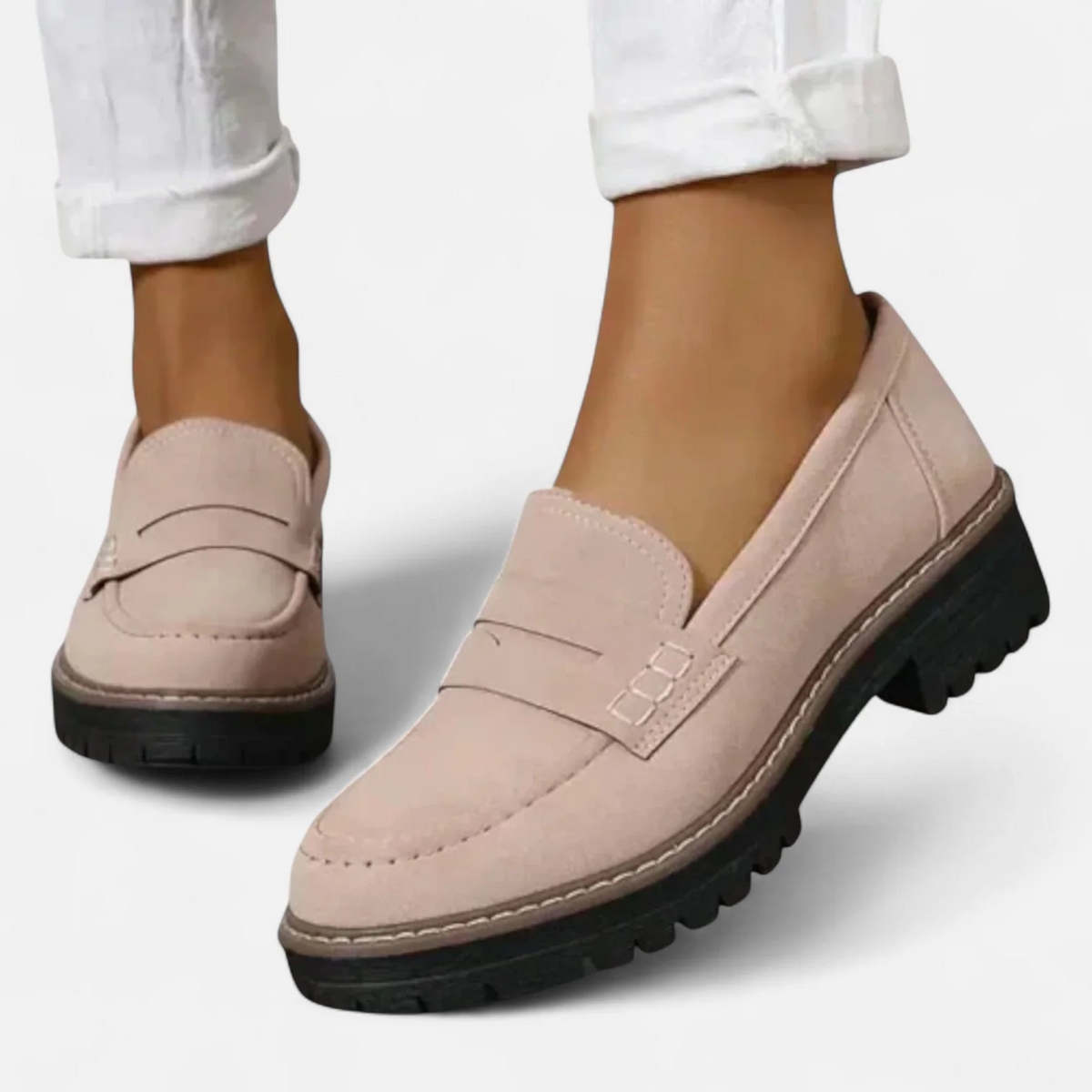 Women's heeled orthopedic loafers for everyday wear - khaki