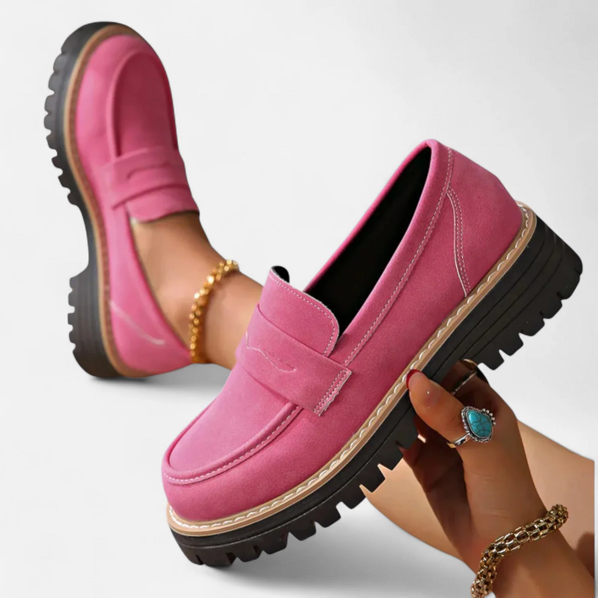 Women's heeled orthopedic loafers for everyday wear - pink