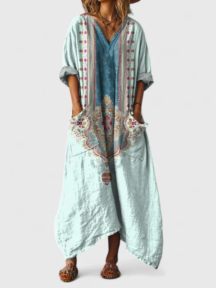 Indra | Women's Boho Print Front Pocket Maxi Dress