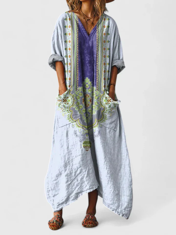 Indra | Women's Boho Print Front Pocket Maxi Dress