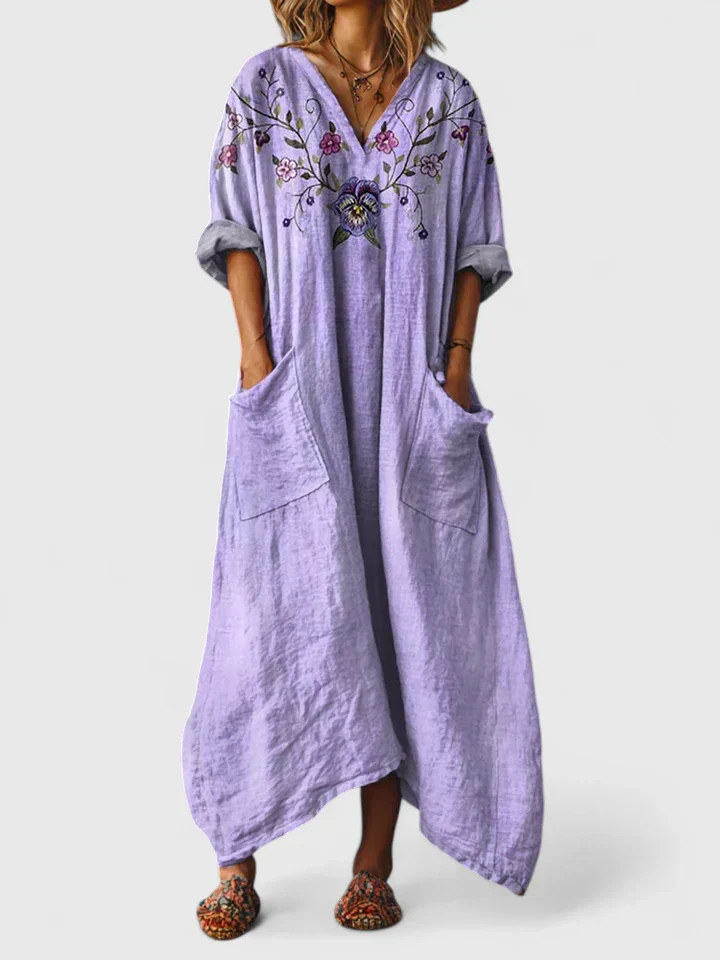 Indra | Women's Boho Print Front Pocket Maxi Dress
