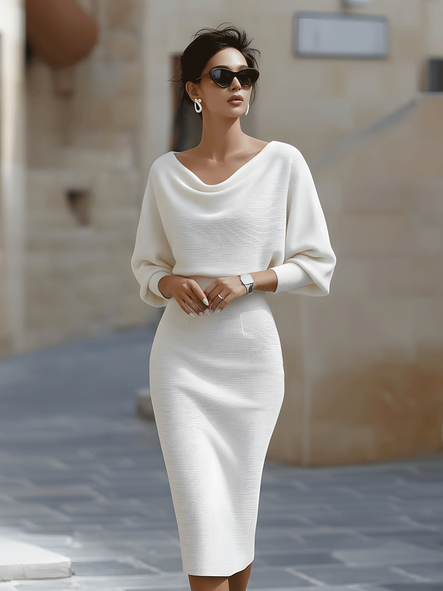 Isadora | Women's Elegant Satin Cowl-Neck Bodycon Midi