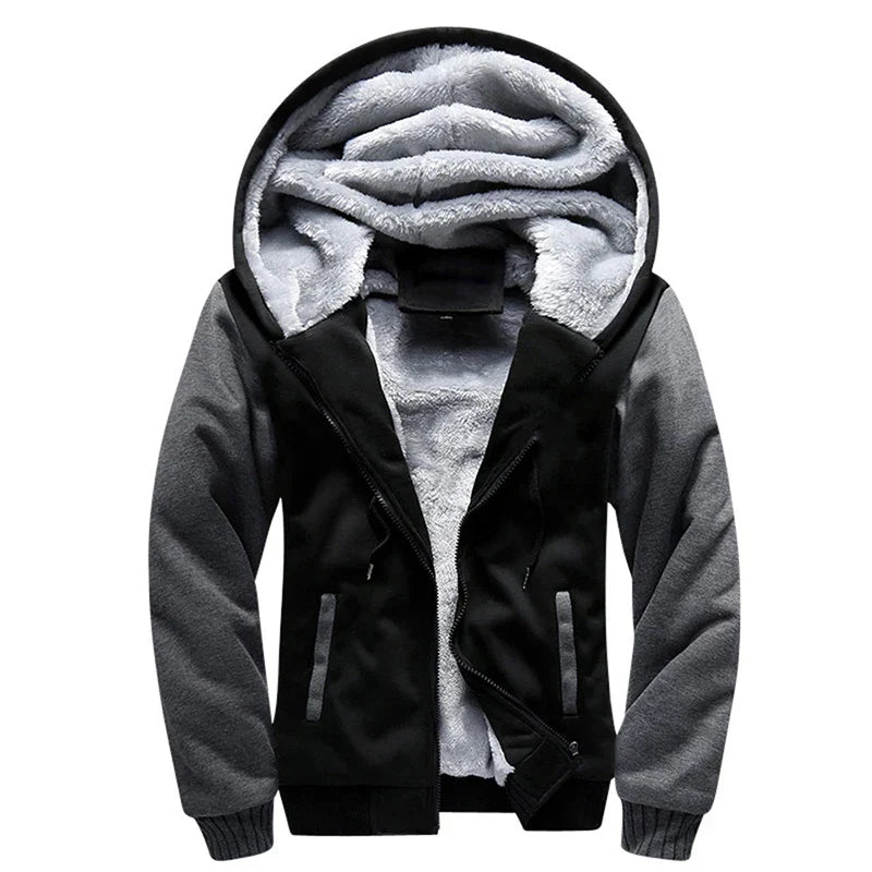 Men's sherpa lined zip hoodie with fleece - black grey