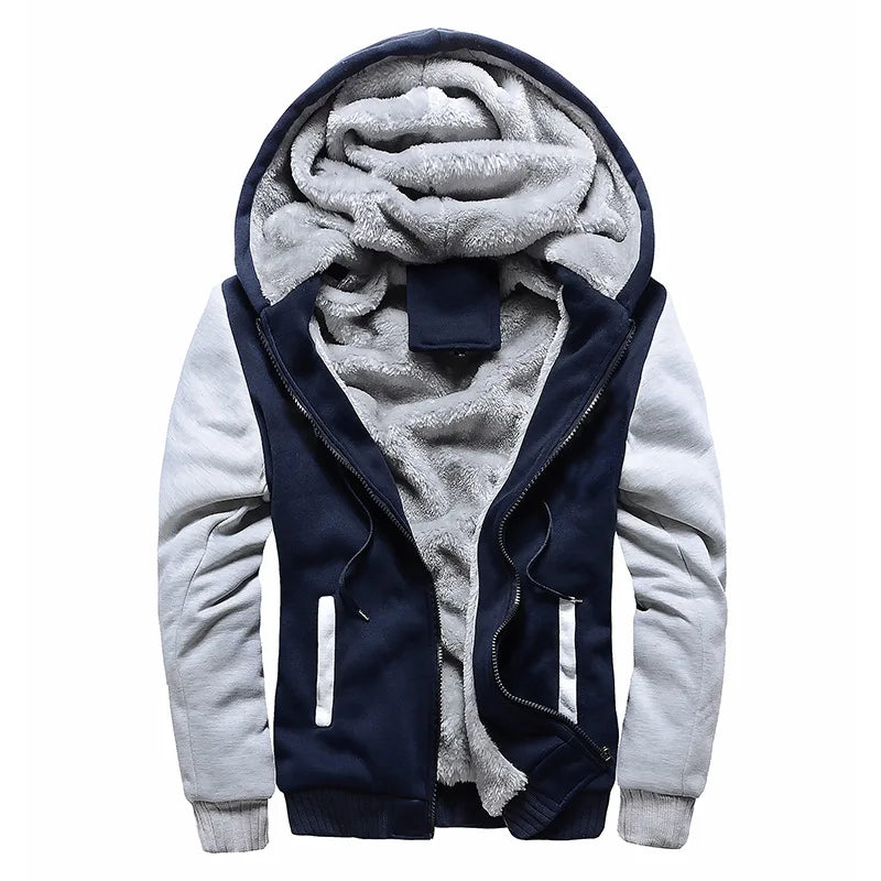 Men's sherpa lined zip hoodie with fleece - blue grey