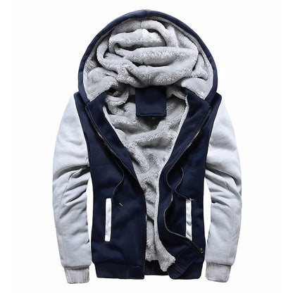 Men's sherpa lined zip hoodie with fleece - blue grey
