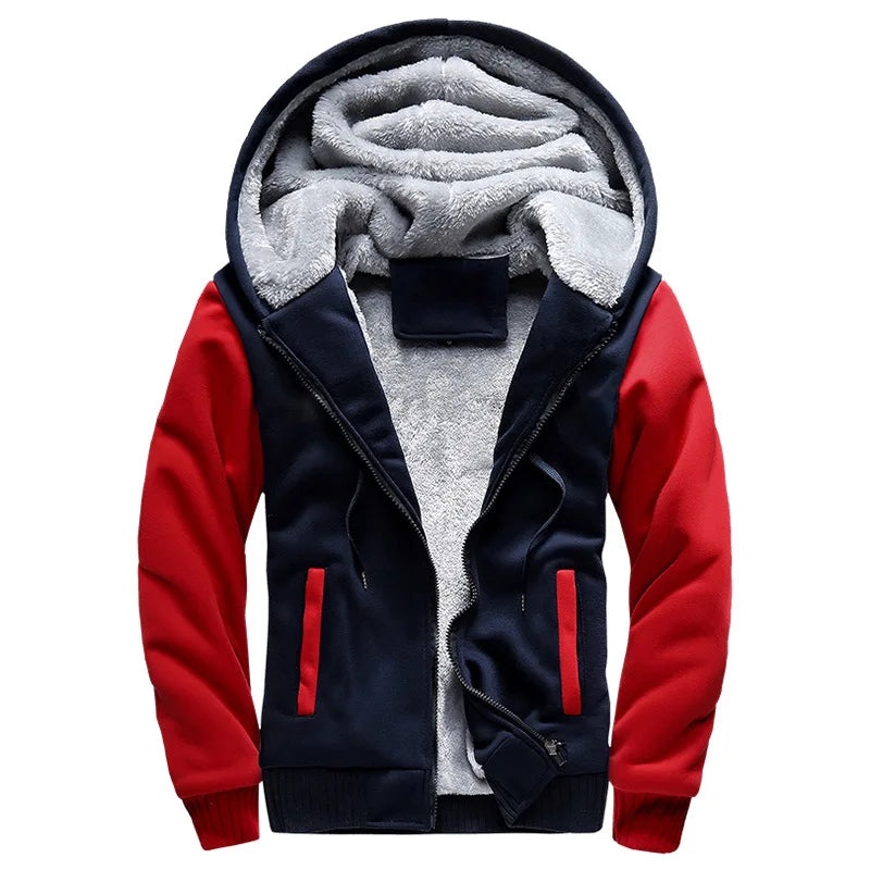 Men's sherpa lined zip hoodie with fleece - navy blue red