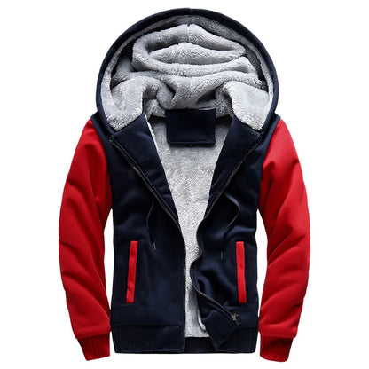 Men's sherpa lined zip hoodie with fleece - navy blue red