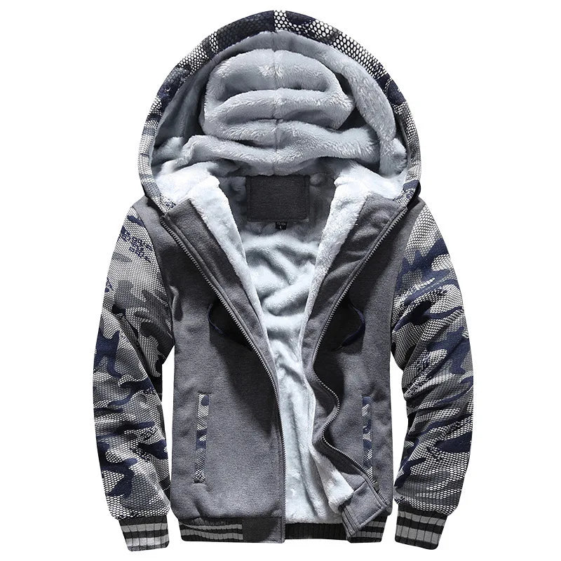 Men's sherpa lined zip hoodie with fleece - dark grey