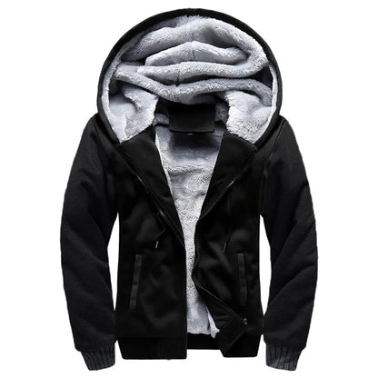Men's sherpa lined zip hoodie with fleece - black