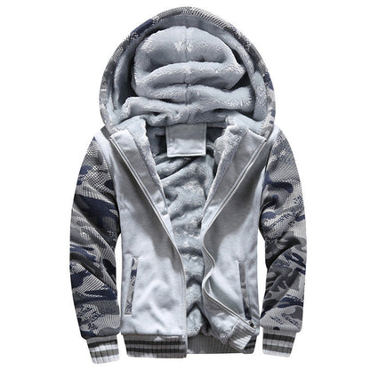 Men's sherpa lined zip hoodie with fleece - light grey