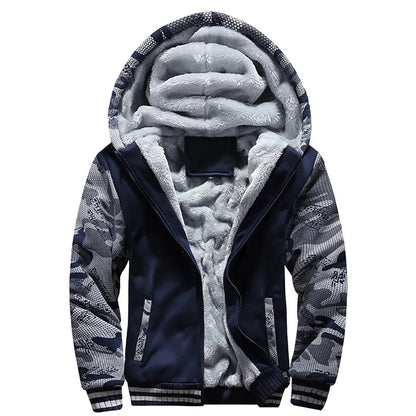 Men's sherpa lined zip hoodie with fleece - navy blue