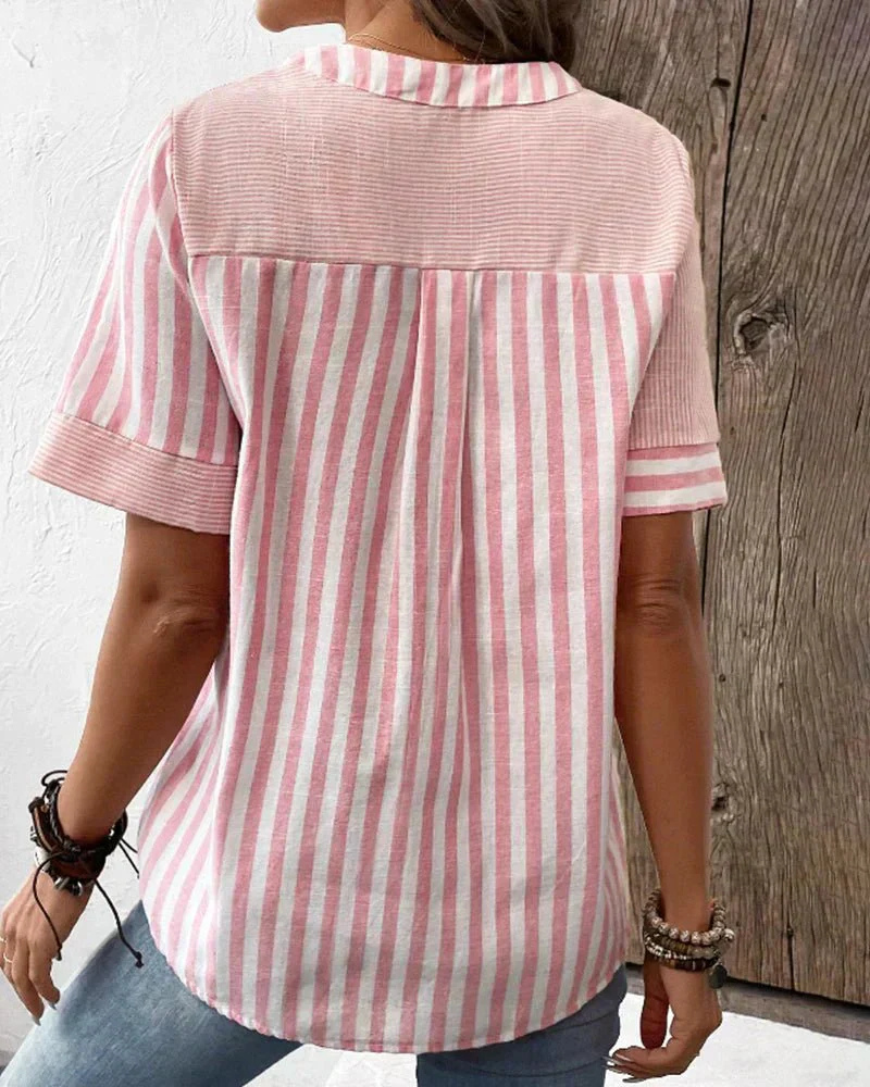 Jamie | Women's Cotton Striped Colorblock Half-Button Blouse