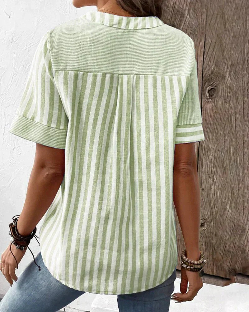 Jamie | Women's Cotton Striped Colorblock Half-Button Blouse