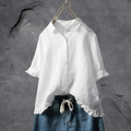 Jolene | Women's Linen Ruffle-Trim Button-Down Shirt