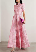 Avaline | Floral Puff-Sleeve Fitted Midi Dress