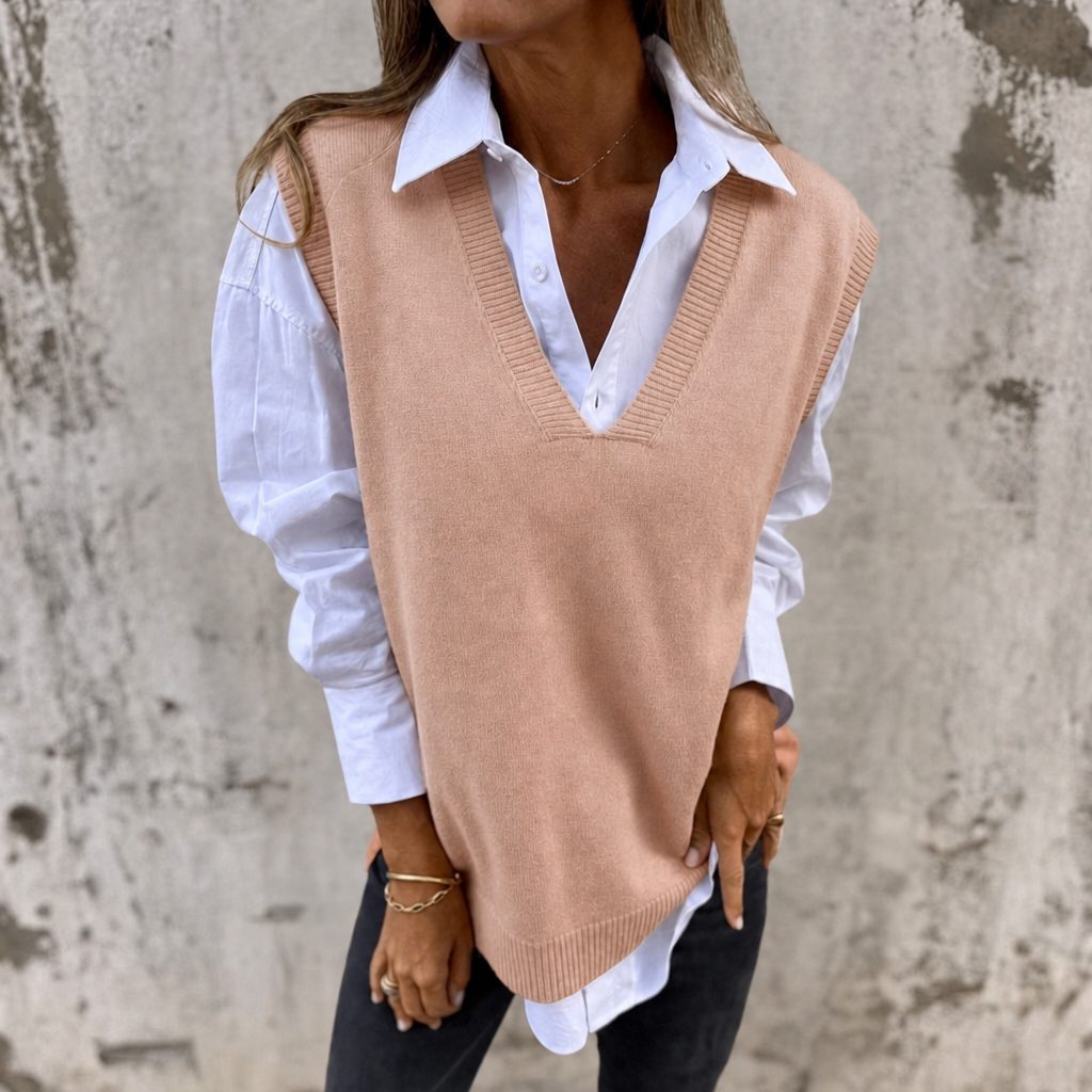 Carmela - Oversized Ribbed Knit V-Neck Vest