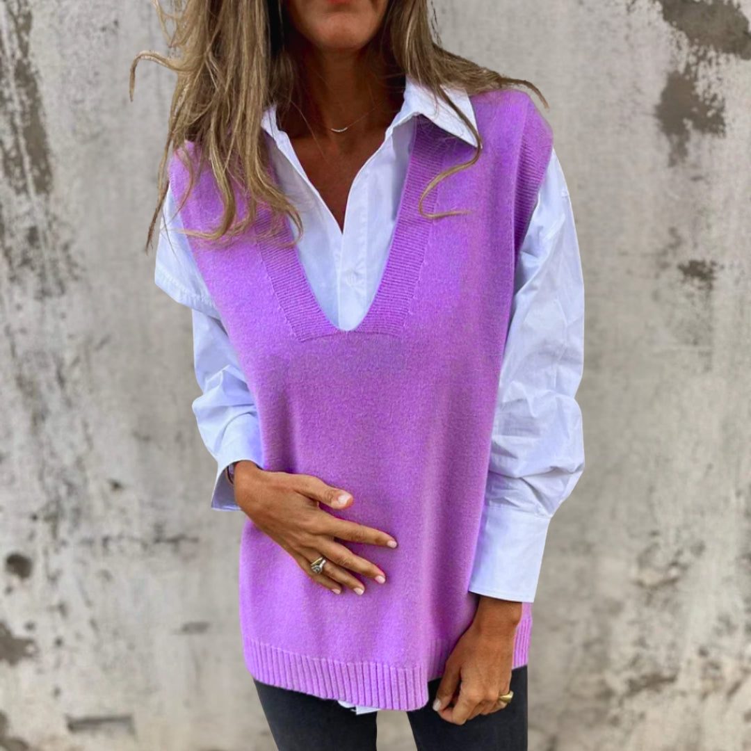 Carmela - Oversized Ribbed Knit V-Neck Vest